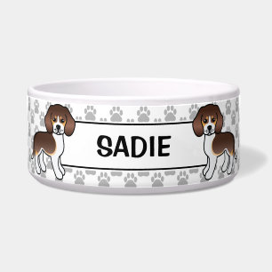 Schokolade Tricolor Beagle Niedlich Cartoon Dog & Napf