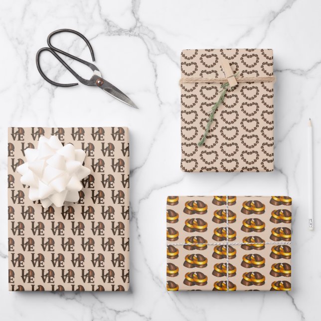 Schokolade Tropfen LIEBE Süßes Hochzeitsherz Süßes Geschenkpapier Set (Vorderseite)