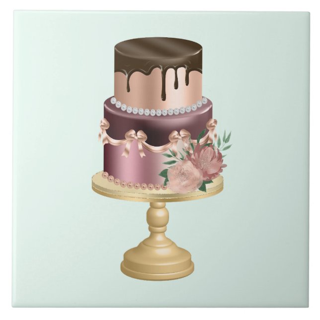 Schokolade Tropfen und Rose Gold Luxus Cake Fliese (Vorderseite)