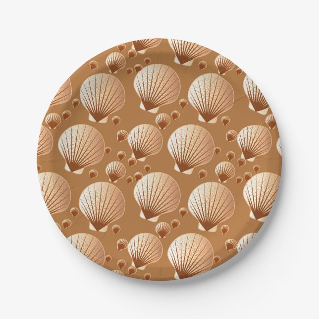Schokolade und Bräunungsmuscheln auf Kakaobraun Pappteller (Vorderseite)