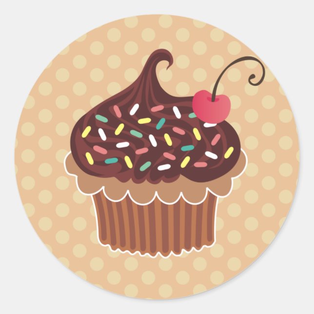 Schokolade und Cherry Cupcake Runder Aufkleber (Vorderseite)
