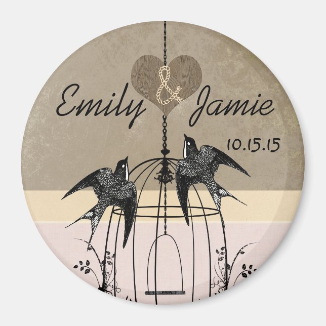 Schokolade und Coral Bird Cage Wedding Magnet (Vorne)