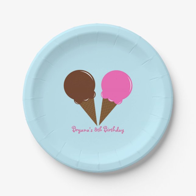 Schokolade und Erdbeere Eis Creme Party Teller (Vorderseite)