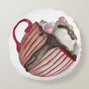 Schokolade und Marshmallows, Kakaosäulenwurf Rundes Kissen