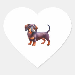 Schokolade und Tan Cream Dachshund Malerei - Wein Herz-Aufkleber