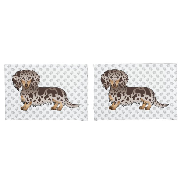 Schokolade und Tan Daple Dackel Hund Kissenbezug (Vorderseite-Set)