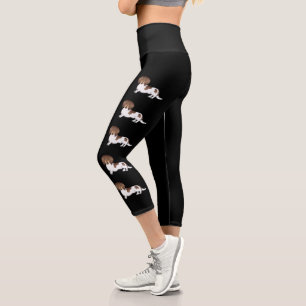 Schokolade und Tan Piebald Lange Haare Dackel Hund Capri Leggings