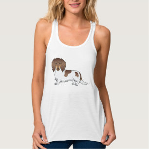 Schokolade und Tan Piebald Lange Haare Dackel Hund Tank Top