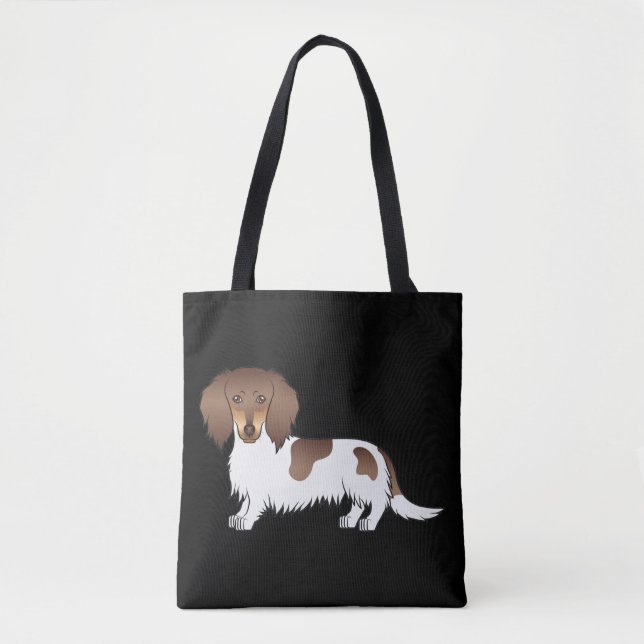 Schokolade und Tan Piebald Long Hair Dackel Hund Tasche (Vorderseite)