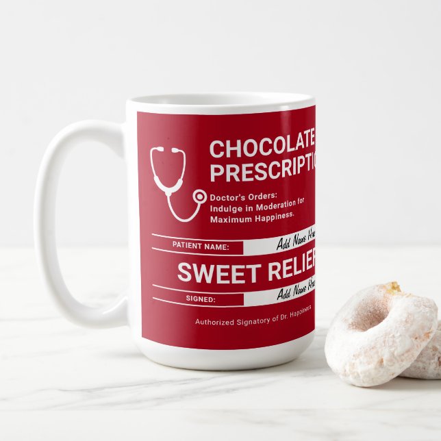 Schokolade Verschreibung Spaß Rot Weiß Moderner Sp Kaffeetasse (Mit Donut)