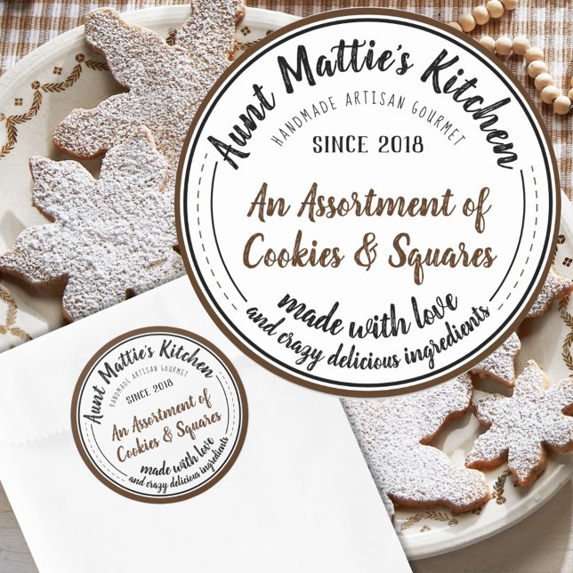 Schokolade Vintag handgefertigte Gourmet-Lebensmit Runder Aufkleber (Chocolate Vintage Handmade Gourmet Food Label for your special occasion and holiday baking.)