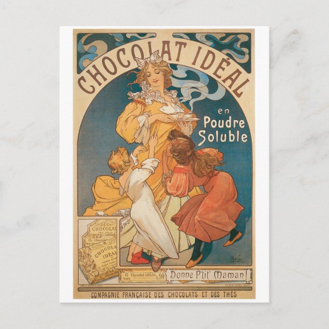 Schokolade ~ Vintages heißes Schokoladengetränk Postkarte (Vorderseite)
