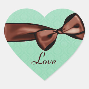 Schokolade Wedding Bow GREEN Damask Herzsticker Herz-Aufkleber