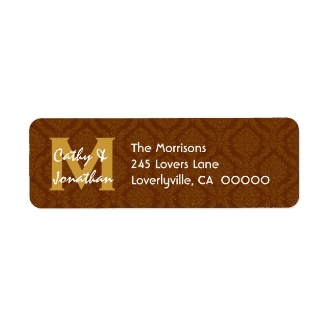 Schokolade Wedding Monogram Address Label V14 (Vorne)