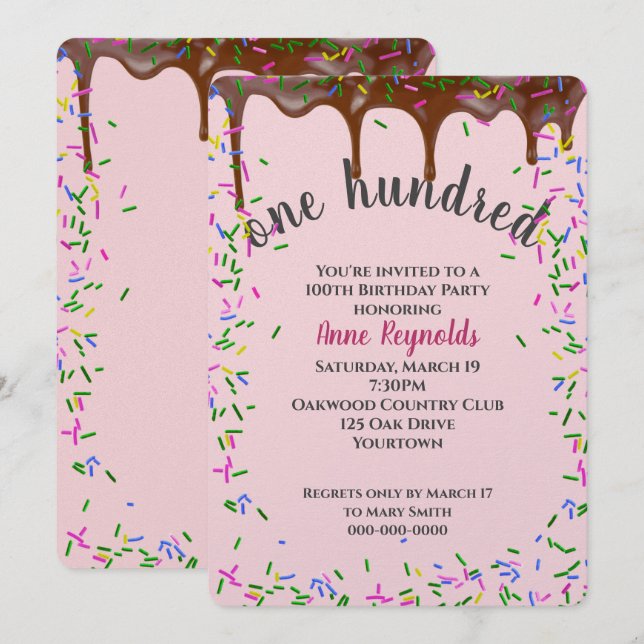 Schokoladeis mit Sprinklen zum 100. Geburtstag Einladung (Vorne/Hinten)