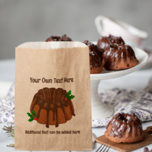 Schokoladen-Bundt-Kuchen mit Weihnachtsholly-Text Geschenktütchen