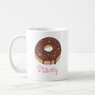 Schokoladen-Donut Individuelle rosa Name Kaffee Kaffeetasse