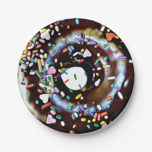 Schokoladen-Donut mit Streuseln Kuchen Papier Tell Pappteller