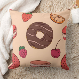Schokoladen-Donut- und Süßigkeiten-Muster Kissen