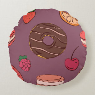 Schokoladen-Donut- und Süßigkeiten-Muster Rundes Kissen