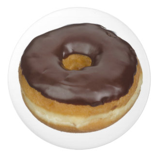 Schokoladen-glasig-glänzender Krapfen-Krapfen-Foto Keramikknauf