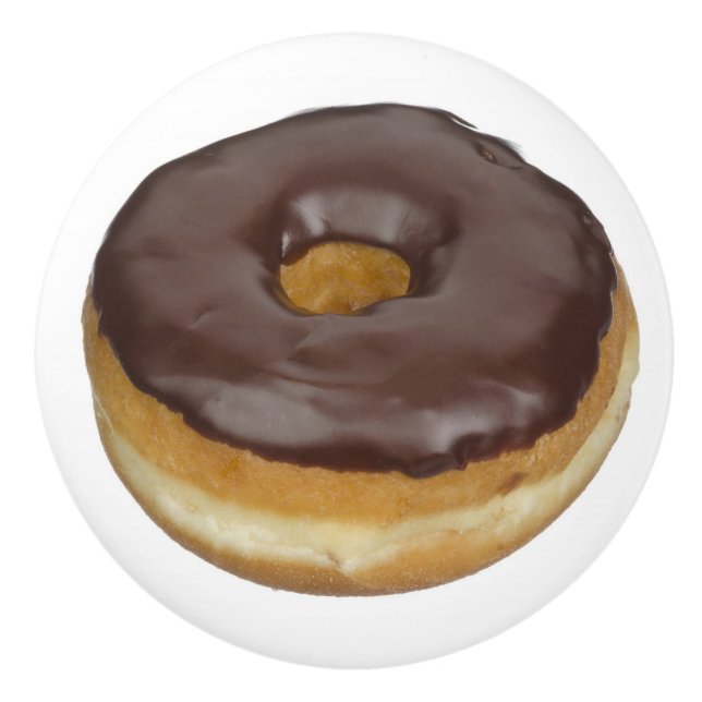Schokoladen-glasig-glänzender Krapfen-Krapfen-Foto Keramikknauf (Vorderseite)