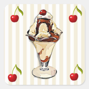 Schokoladen-heißer Fudge-Eiscremebecher und Quadratischer Aufkleber
