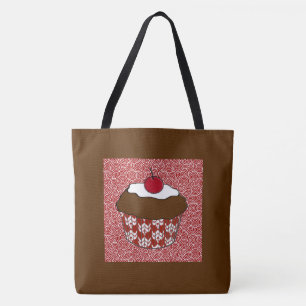 Schokoladen-kleiner Kuchen auf rotem und weißem Tasche