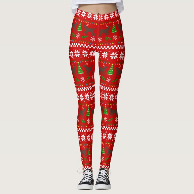 Schokoladen-Labrador-Geweih-hässliches Leggings (Vorderseite)