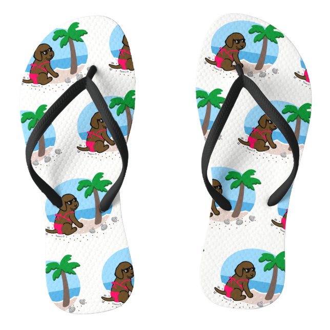 Schokoladen-Labrador-Mädchen-Sommer-Ferien drehen Flip Flops (Fußbett)
