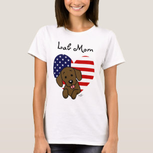 Schokoladen-Labrador-Mama u. amerikanische Flagge T-Shirt