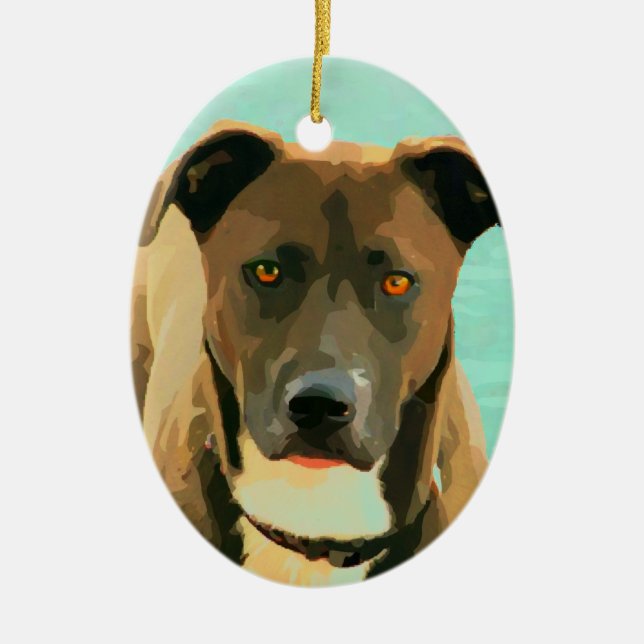 Schokoladen-Labrador Pitbull Mischung Pitador Keramikornament (Vorne)