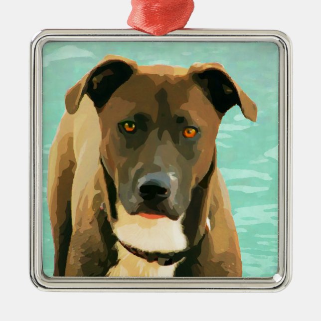 Schokoladen-Labrador Pitbull Mischung Pitador Ornament Aus Metall (Vorne)