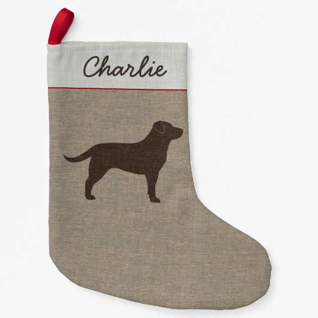 Schokoladen-Labrador-Silhouette-kundenspezifischer Kleiner Weihnachtsstrumpf (Vorderseite)