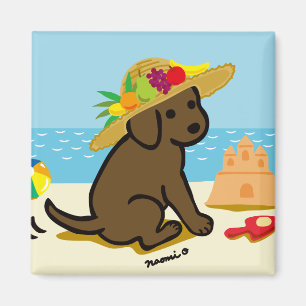 Schokoladen-Labrador-Welpen-Strohhut-Cartoon Magnet