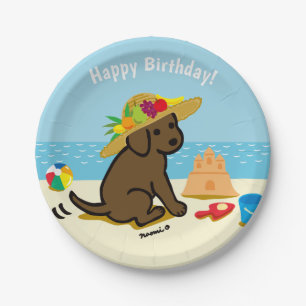Schokoladen-Labrador-Welpen-Strohhut-Geburtstag Pappteller