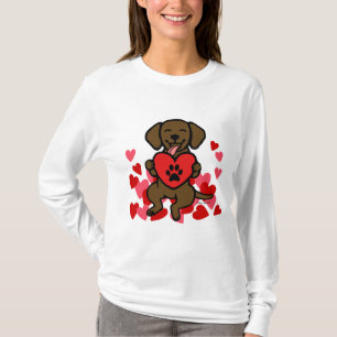 Schokoladen-Labrador-Welpen-Tatzen-Druck-Herz T-Shirt