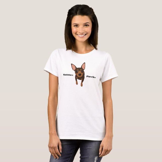 Schokoladen-minimaler Buttonminiaturpinscher-T - T-Shirt (Vorne ganz)