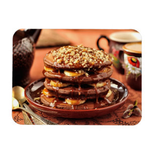 Schokoladen-Pfannkuchen mit Bananen und Karamell Magnet