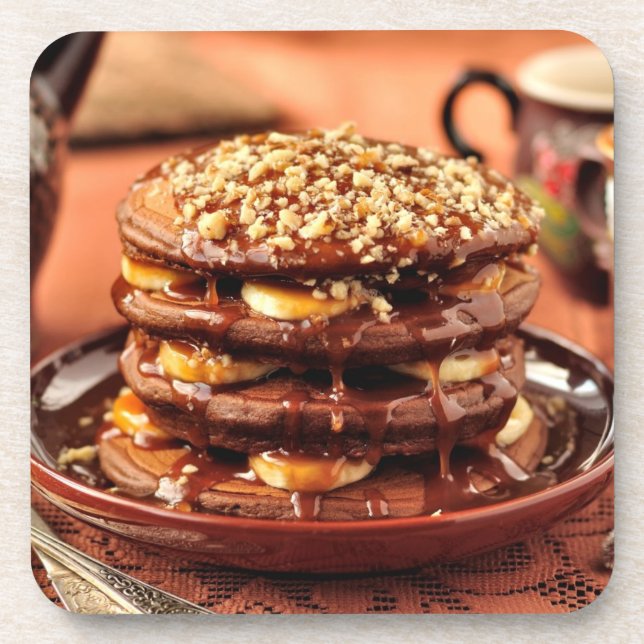 Schokoladen-Pfannkuchen mit Bananen und Karamell Untersetzer (Vorderseite)
