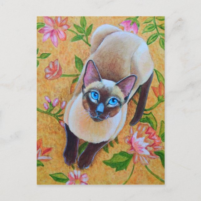 Schokoladen-Punkt-siamesische Katze auf Postkarte (Vorderseite)