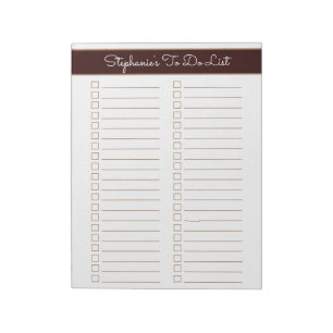 Schokoladenbraun 8,5x11 Zweispaltige Checkliste Notizblock