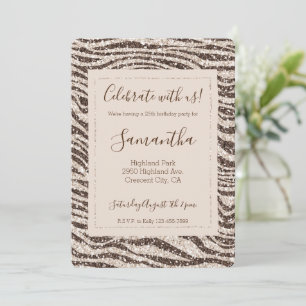 Schokoladenbraun Creme Blush Zebra Glitzer Einladung