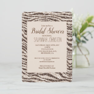 Schokoladenbraun Creme Blush Zebra Glitzer Einladung