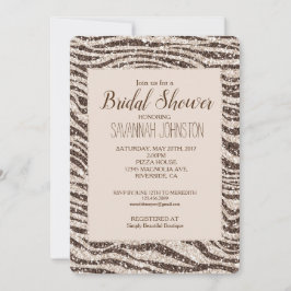 Schokoladenbraun Creme Blush Zebra Glitzer Einladung