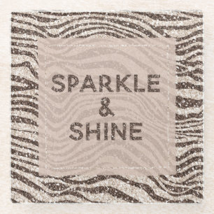 Schokoladenbraun Creme Blush Zebra Glitzer Glasuntersetzer