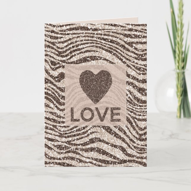 Schokoladenbraun Creme Blush Zebra Glitzer Liebe Karte (Vorderseite)