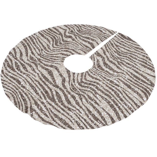 Schokoladenbraun Creme Blush Zebra Glitzer Polyester Weihnachtsbaumdecke (Schrägansicht)