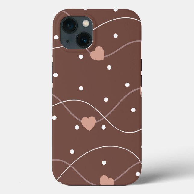 Schokoladenbraun mit rosa Herzmuster Case-Mate iPhone Hülle (Rückseite)