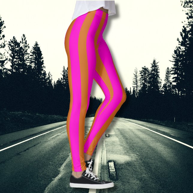 Schokoladenbraun und Neon Fuchsia Cool gestreift Leggings (Von Creator hochgeladen)